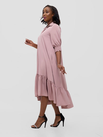 Vivo Serwa Flounce Dress - Rose Pink - Shopzetu