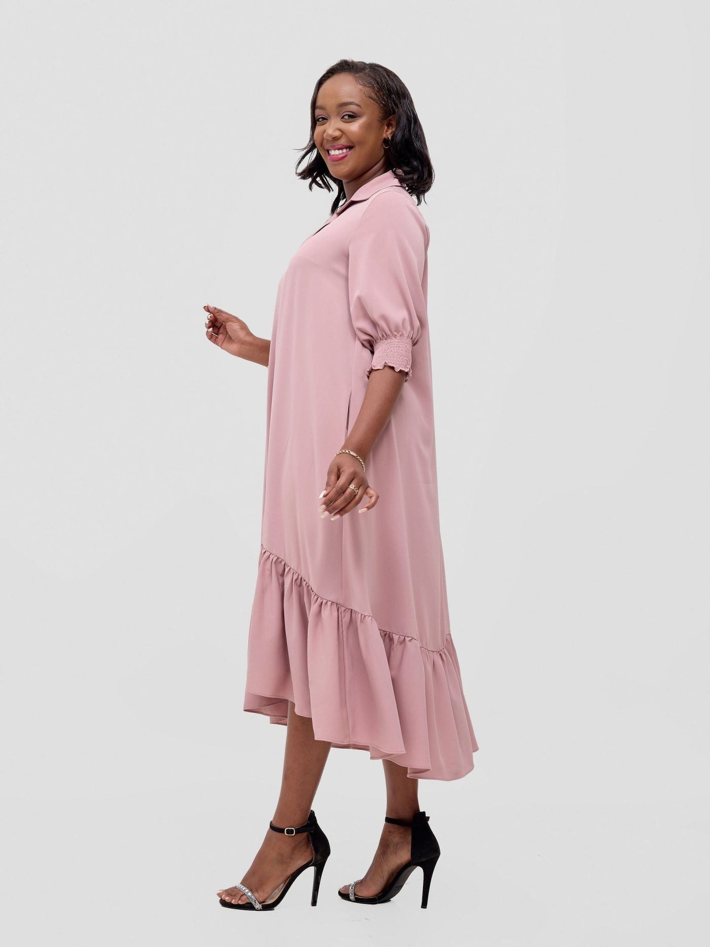 Vivo Serwa Flounce Dress - Rose Pink - Shopzetu