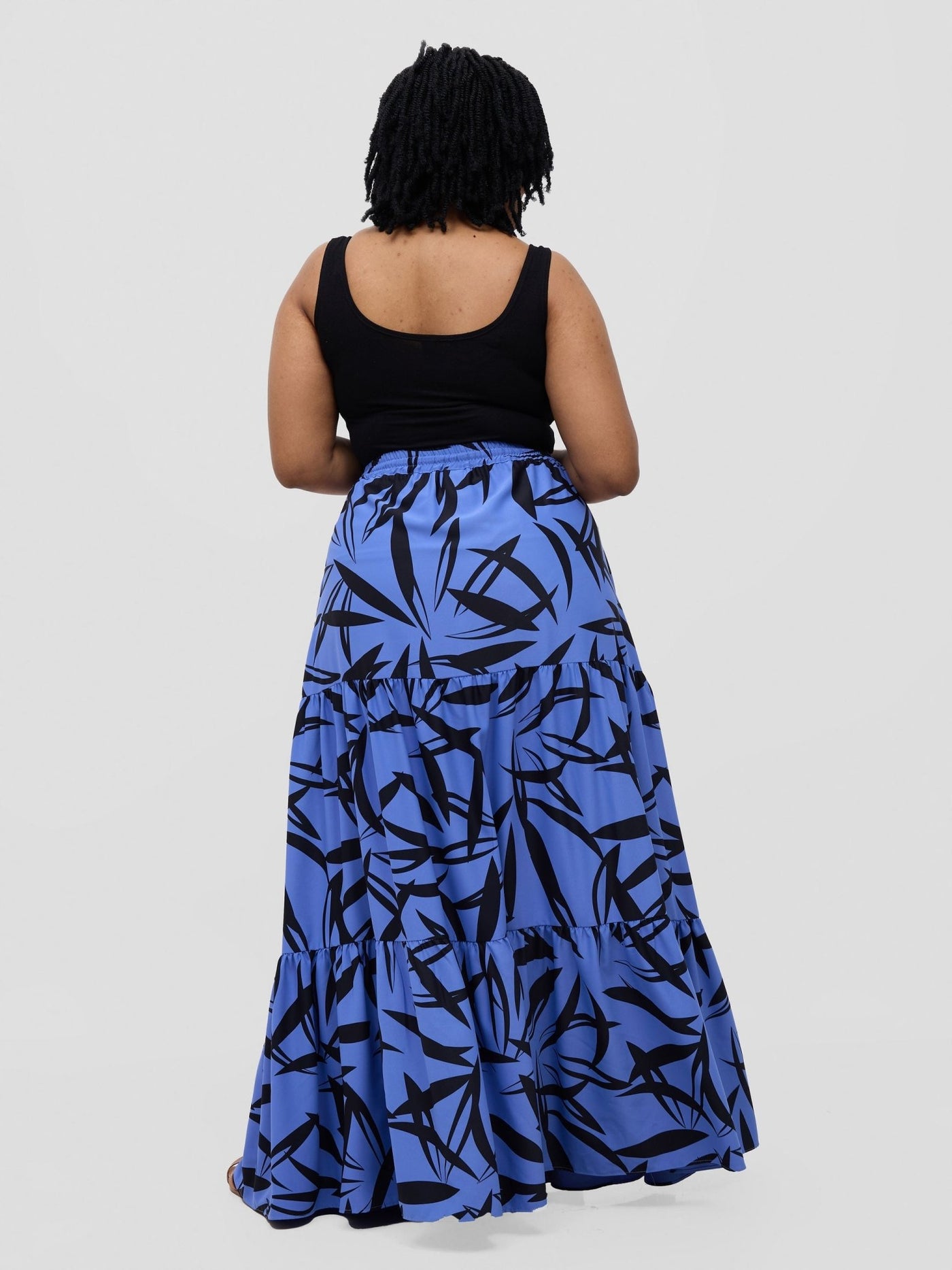 Vivo Serwa Tiered Maxi Skirt - Blue / Black Wera Print - Shopzetu