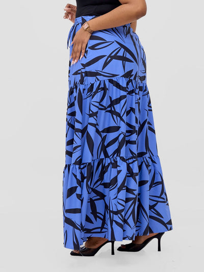 Vivo Serwa Tiered Maxi Skirt - Blue / Black Wera Print - Shopzetu