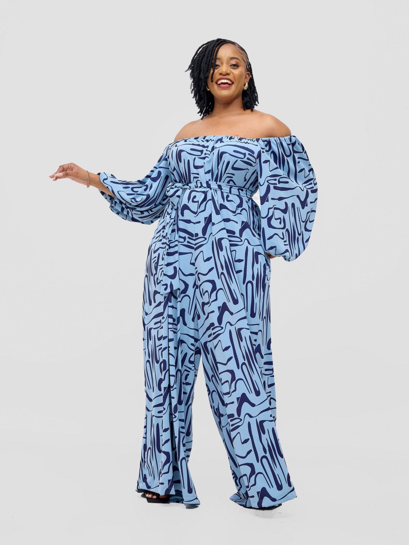 Vivo Serwa Wide Leg Jumpsuit - Baby Blue / Navy Sera Print - Shopzetu