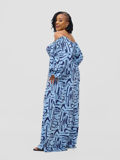 Vivo Serwa Wide Leg Jumpsuit - Baby Blue / Navy Sera Print - Shopzetu