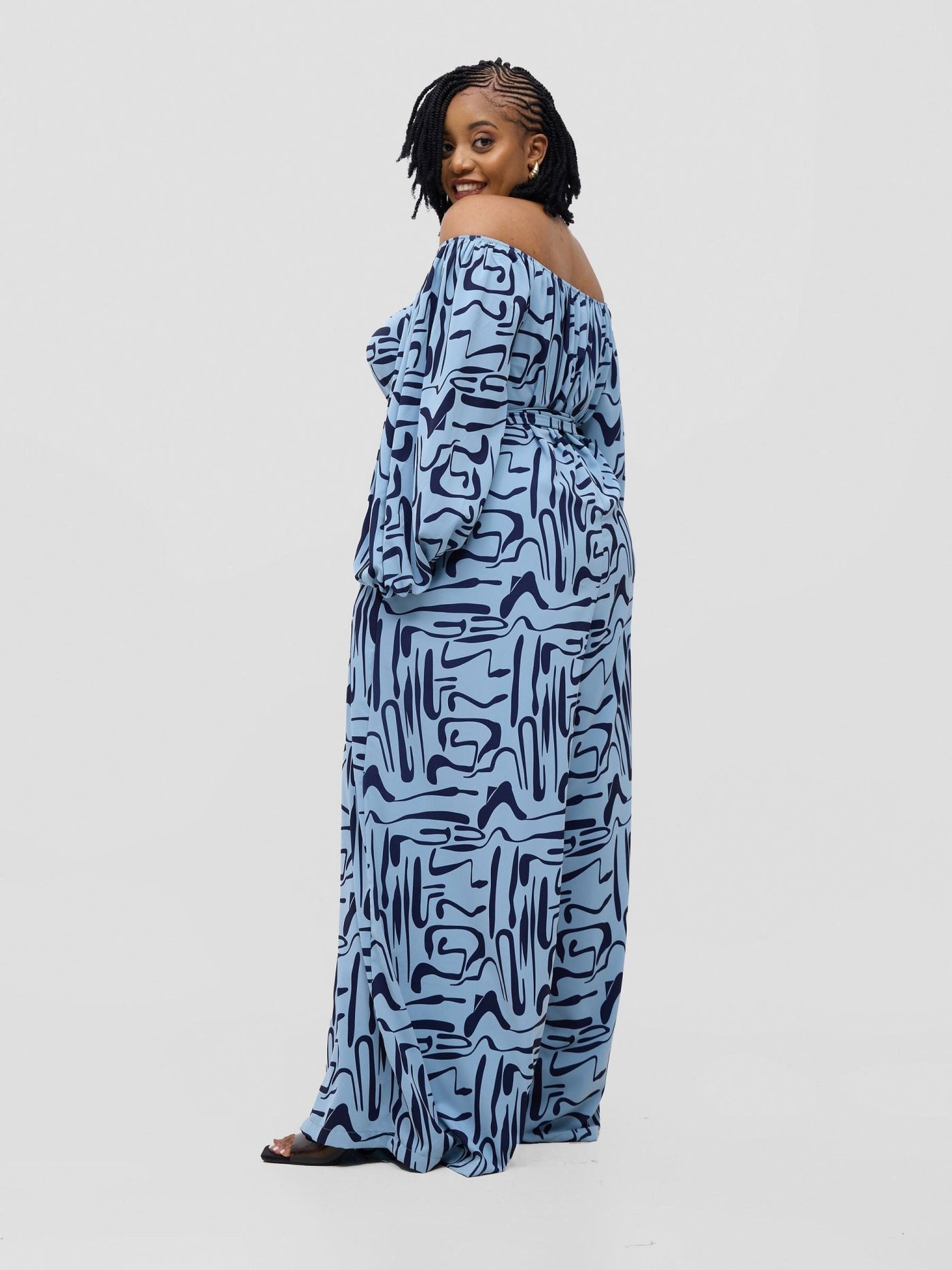 Vivo Serwa Wide Leg Jumpsuit - Baby Blue / Navy Sera Print - Shopzetu