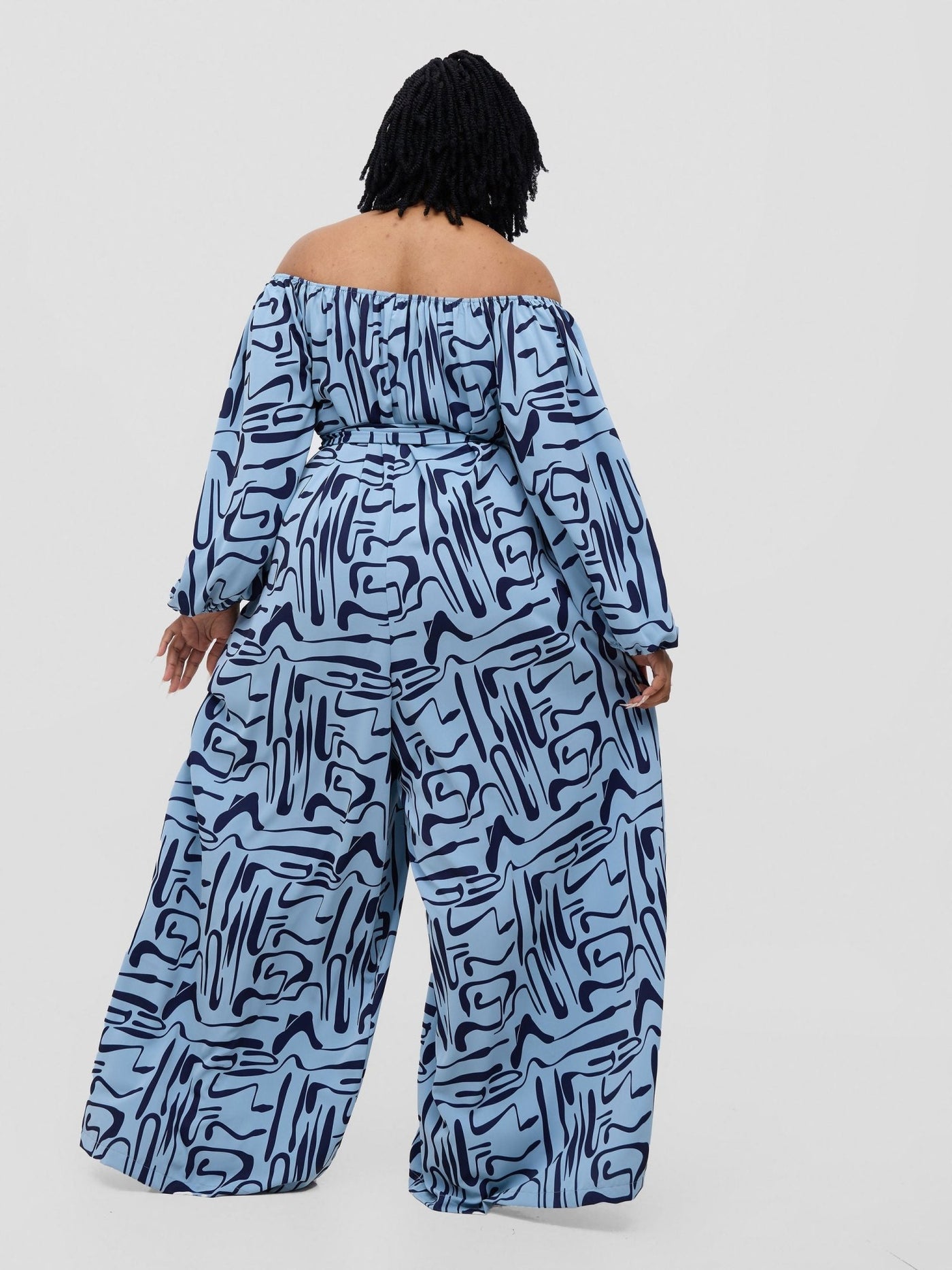 Vivo Serwa Wide Leg Jumpsuit - Baby Blue / Navy Sera Print - Shopzetu