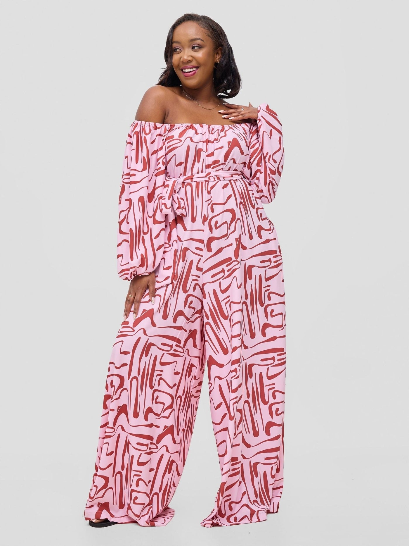 Vivo Serwa Wide Leg Jumpsuit - Pink / Rust Sera Print - Shopzetu