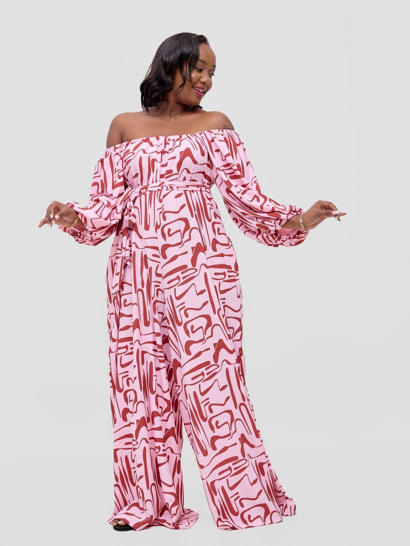 Vivo Serwa Wide Leg Jumpsuit - Pink / Rust Sera Print - Shopzetu