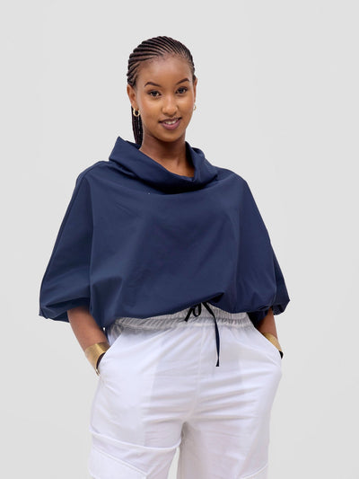 Safari Njano Cowl Top - Navy Blue - Shopzetu