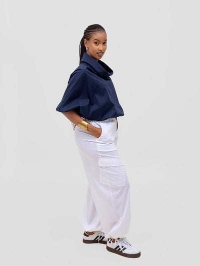 Safari Njano Cowl Top - Navy Blue - Shopzetu