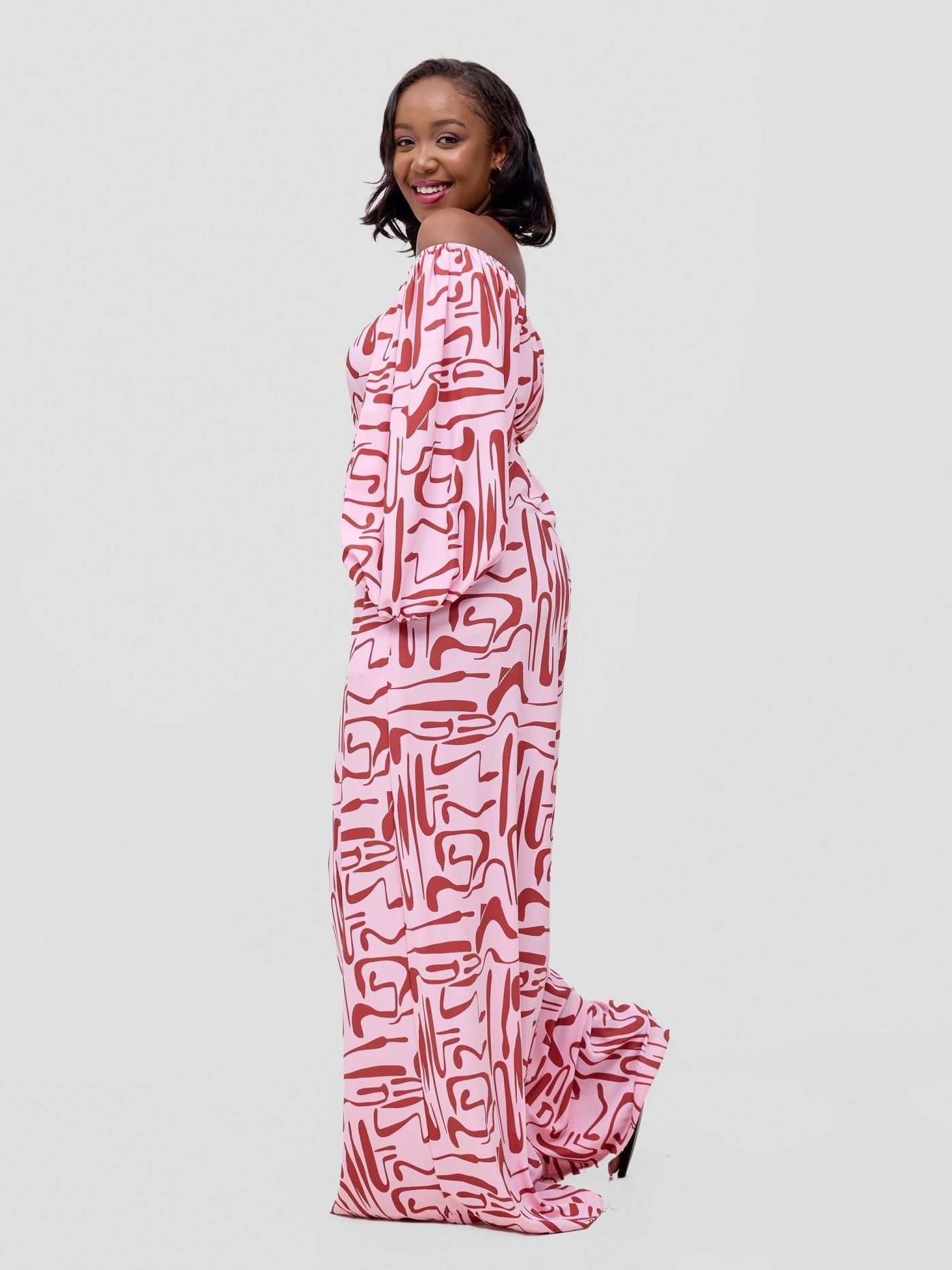 Vivo Serwa Wide Leg Jumpsuit - Pink / Rust Sera Print - Shopzetu