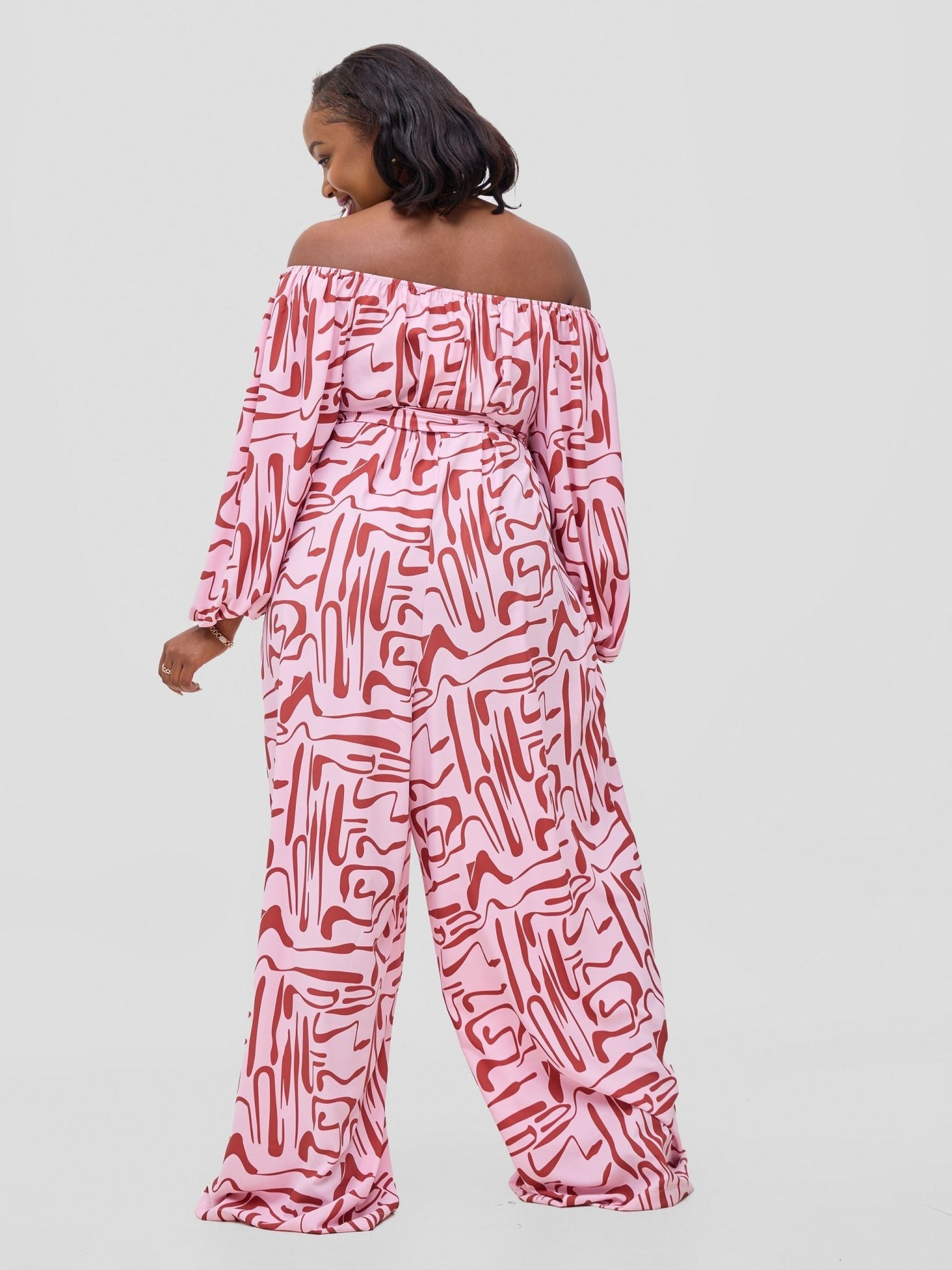 Vivo Serwa Wide Leg Jumpsuit - Pink / Rust Sera Print - Shopzetu