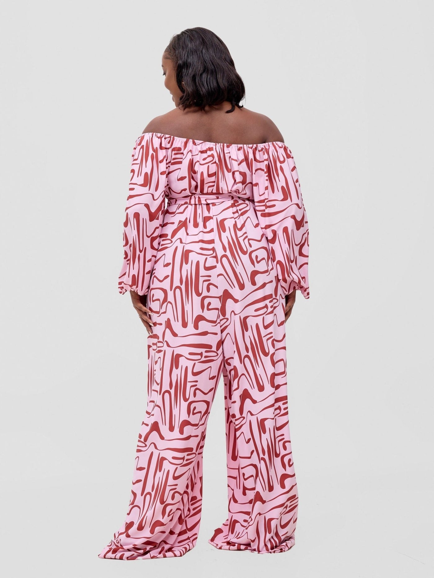 Vivo Serwa Wide Leg Jumpsuit - Pink / Rust Sera Print - Shopzetu