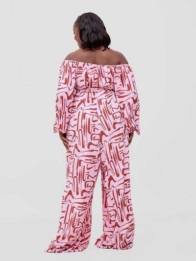 Vivo Serwa Wide Leg Jumpsuit - Pink / Rust Sera Print - Shopzetu