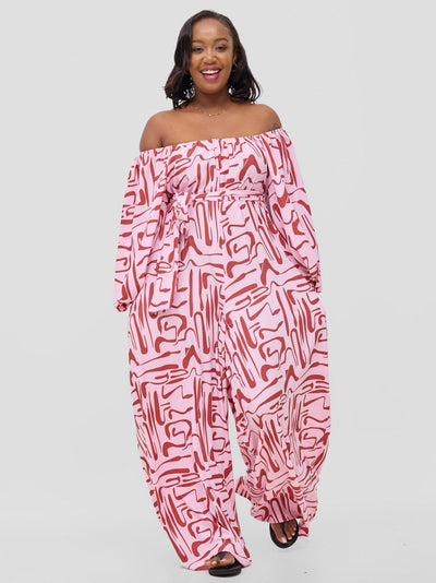 Vivo Serwa Wide Leg Jumpsuit - Pink / Rust Sera Print - Shopzetu