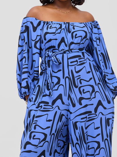 Vivo Serwa Wide Leg Jumpsuit - Blue / Black Sera Print - Shopzetu