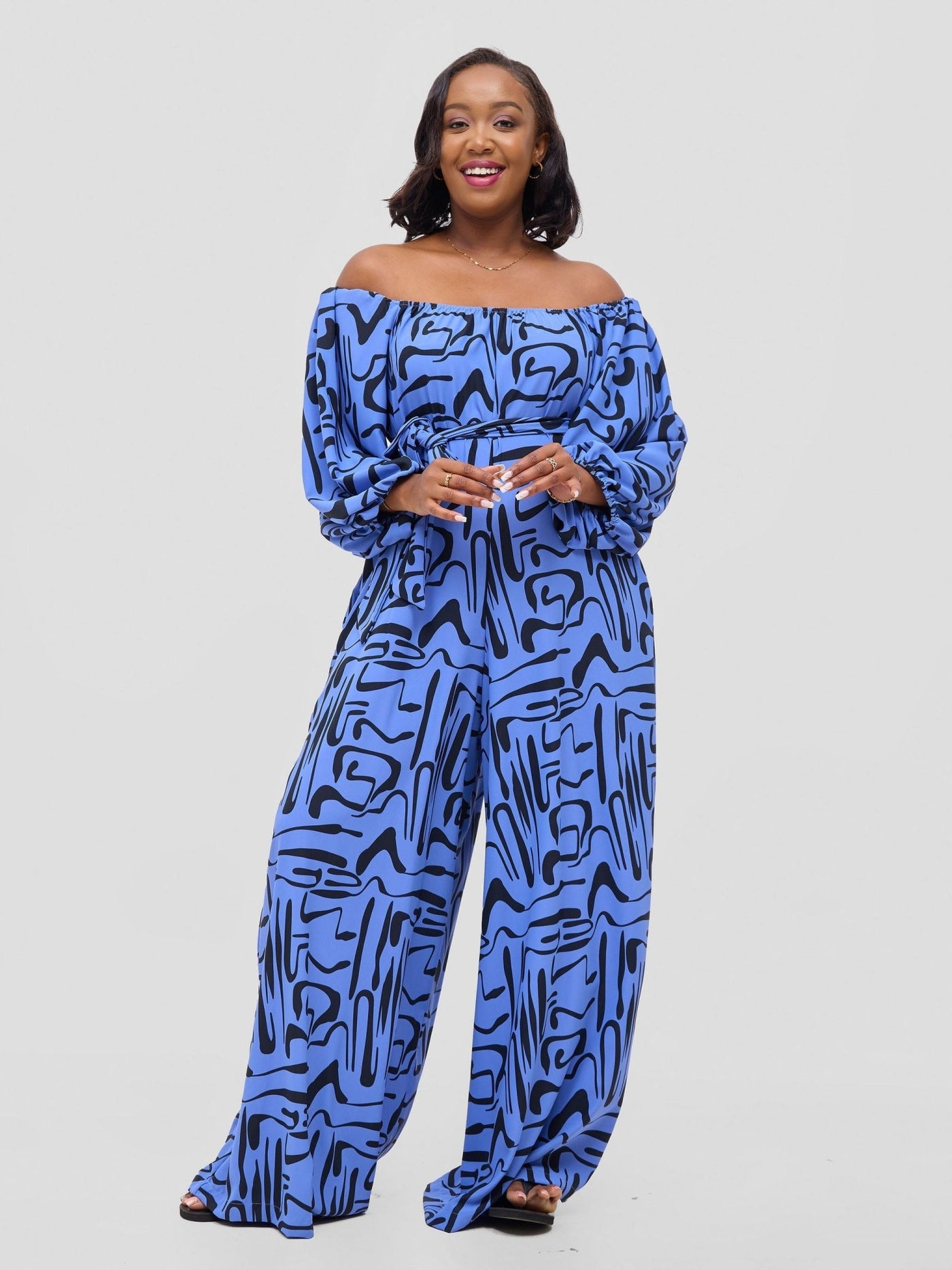 Vivo Serwa Wide Leg Jumpsuit - Blue / Black Sera Print - Shopzetu