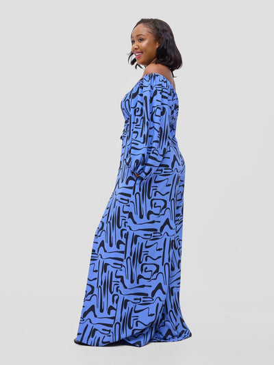 Vivo Serwa Wide Leg Jumpsuit - Blue / Black Sera Print - Shopzetu