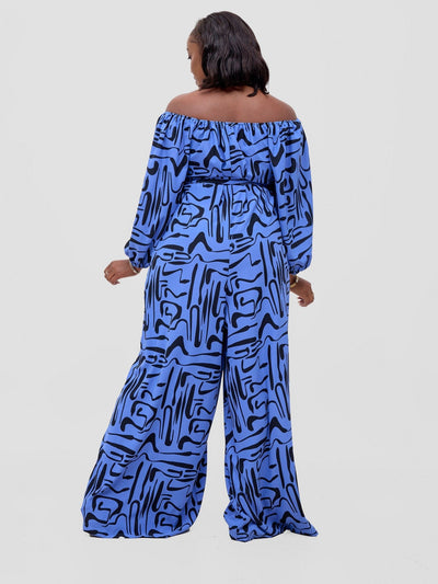 Vivo Serwa Wide Leg Jumpsuit - Blue / Black Sera Print - Shopzetu