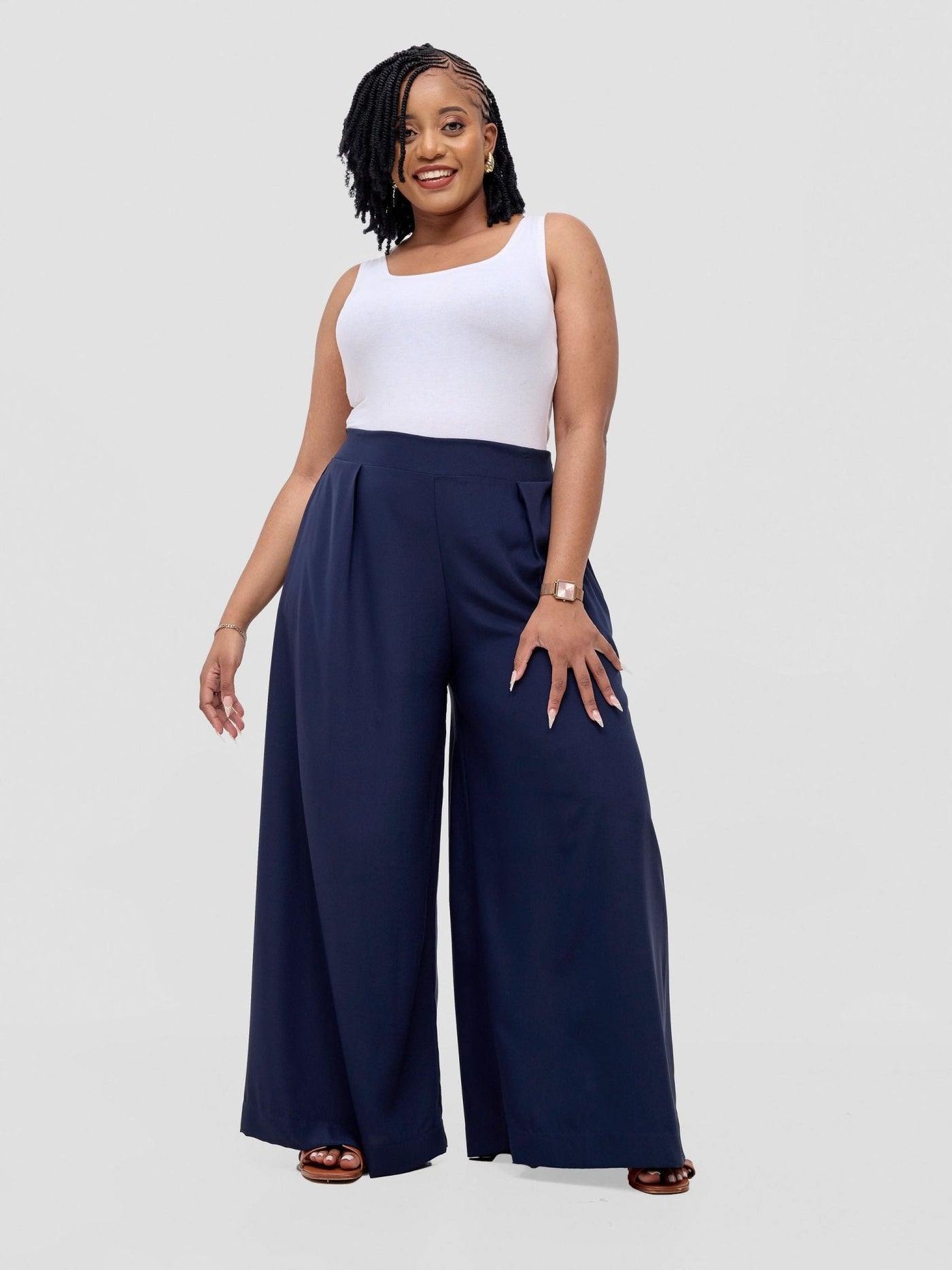 Vivo Serwa Crepe Pants - Dark Navy - Shopzetu