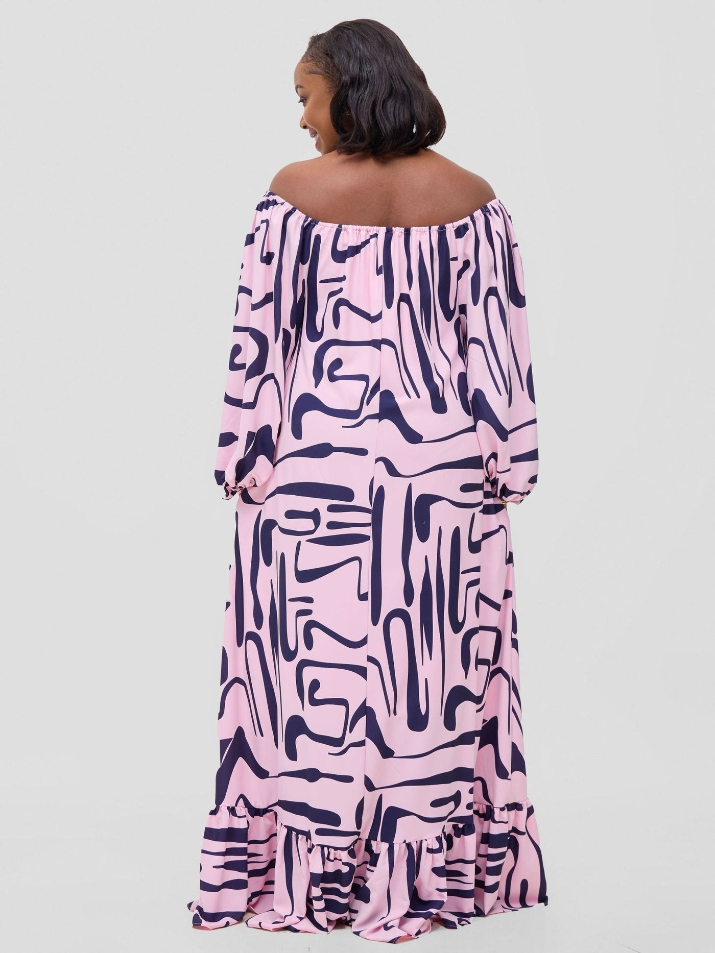 Vivo Serwa Square Neck Maxi Dress - Pink / Navy Sera Print - Shopzetu