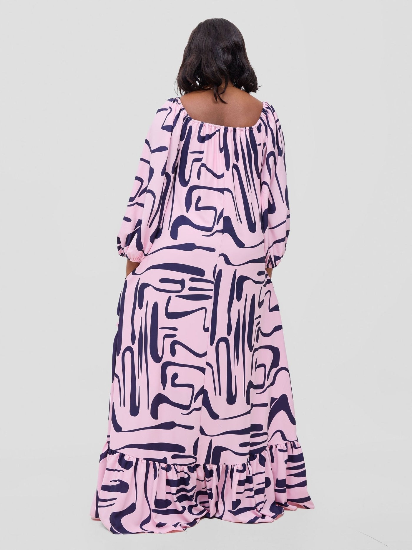 Vivo Serwa Square Neck Maxi Dress - Pink / Navy Sera Print - Shopzetu