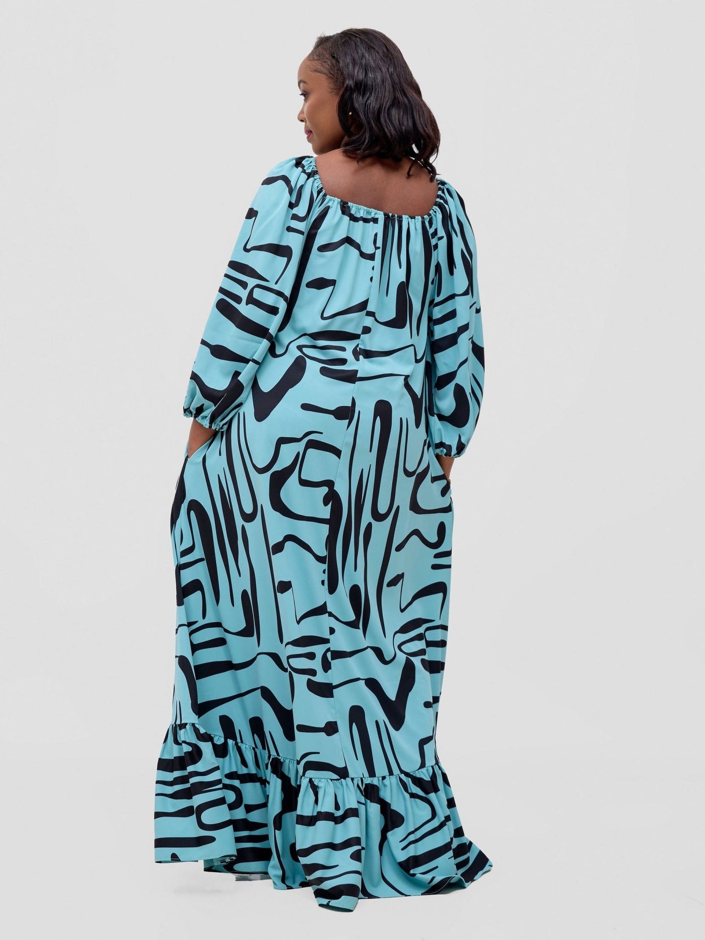 Vivo Serwa Square Neck Maxi Dress - Mint / Black Sera Print - Shopzetu