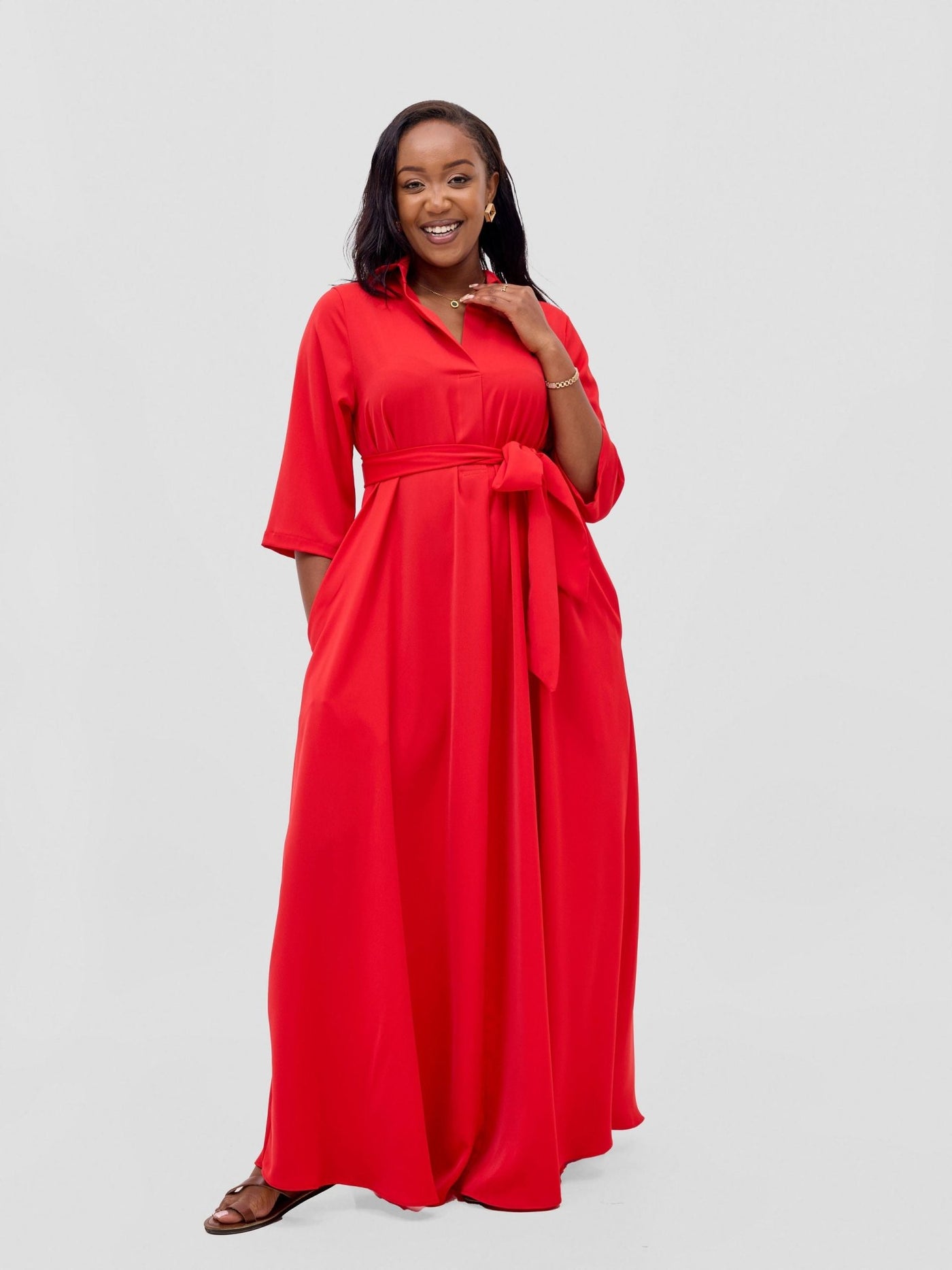 Vivo Yumi Maxi Shirt Dress - Red - Shopzetu