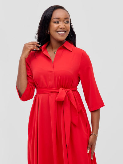 Vivo Yumi Maxi Shirt Dress - Red - Shopzetu