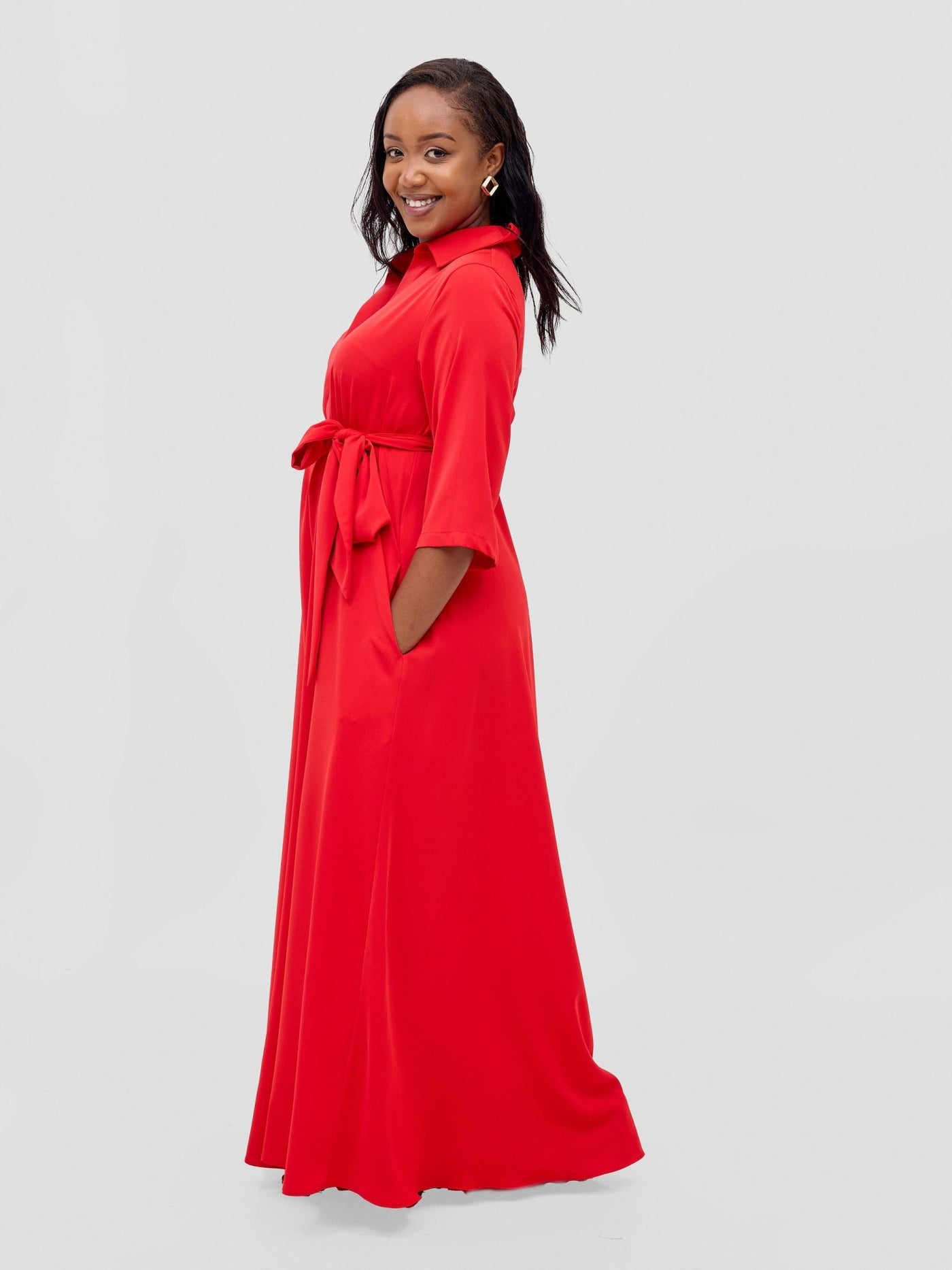 Vivo Yumi Maxi Shirt Dress - Red - Shopzetu