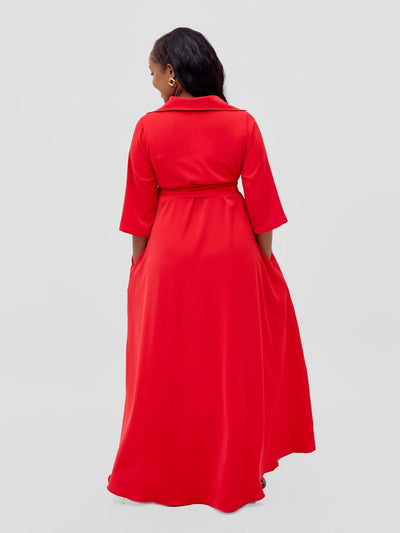 Vivo Yumi Maxi Shirt Dress - Red - Shopzetu