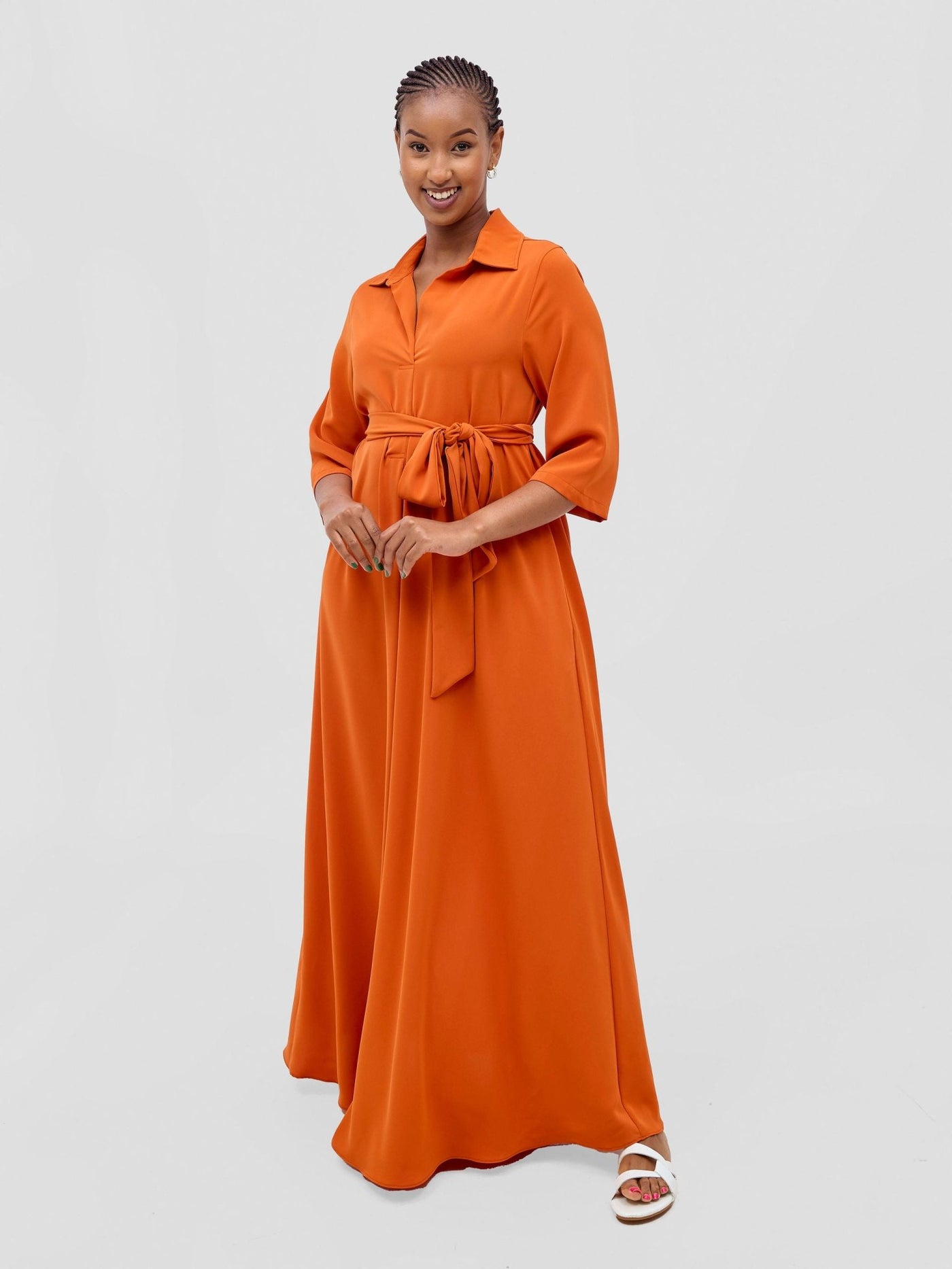 Vivo Yumi Maxi Shirt Dress - Orange - Shopzetu