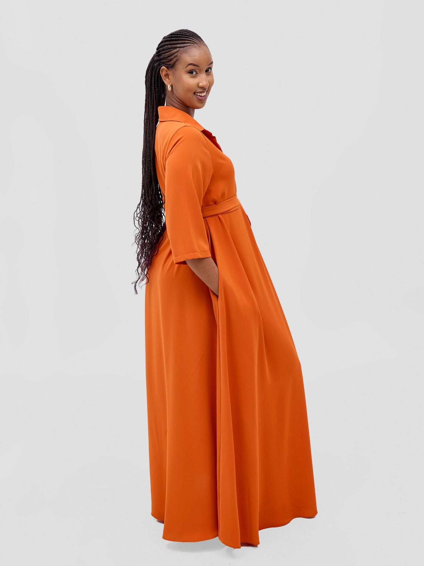 Vivo Yumi Maxi Shirt Dress - Orange - Shopzetu