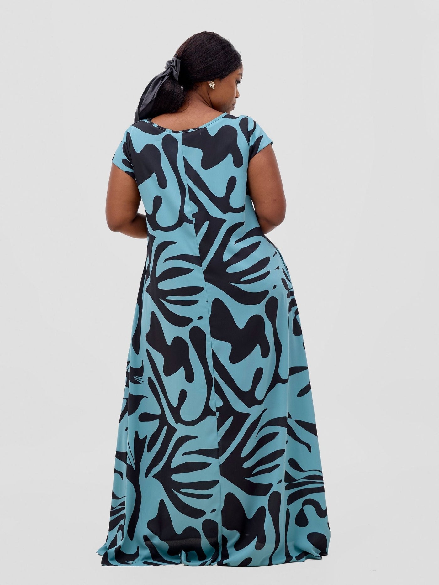 Vivo Basic Cap Sleeve Maxi Tent Dress - Mint / Black Zari Print - Shopzetu