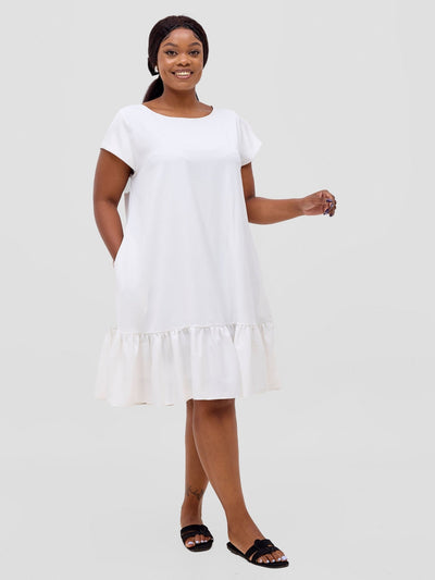 Vivo Dalia Cap Sleeve Gathered Tent Dress - Off White - Shopzetu