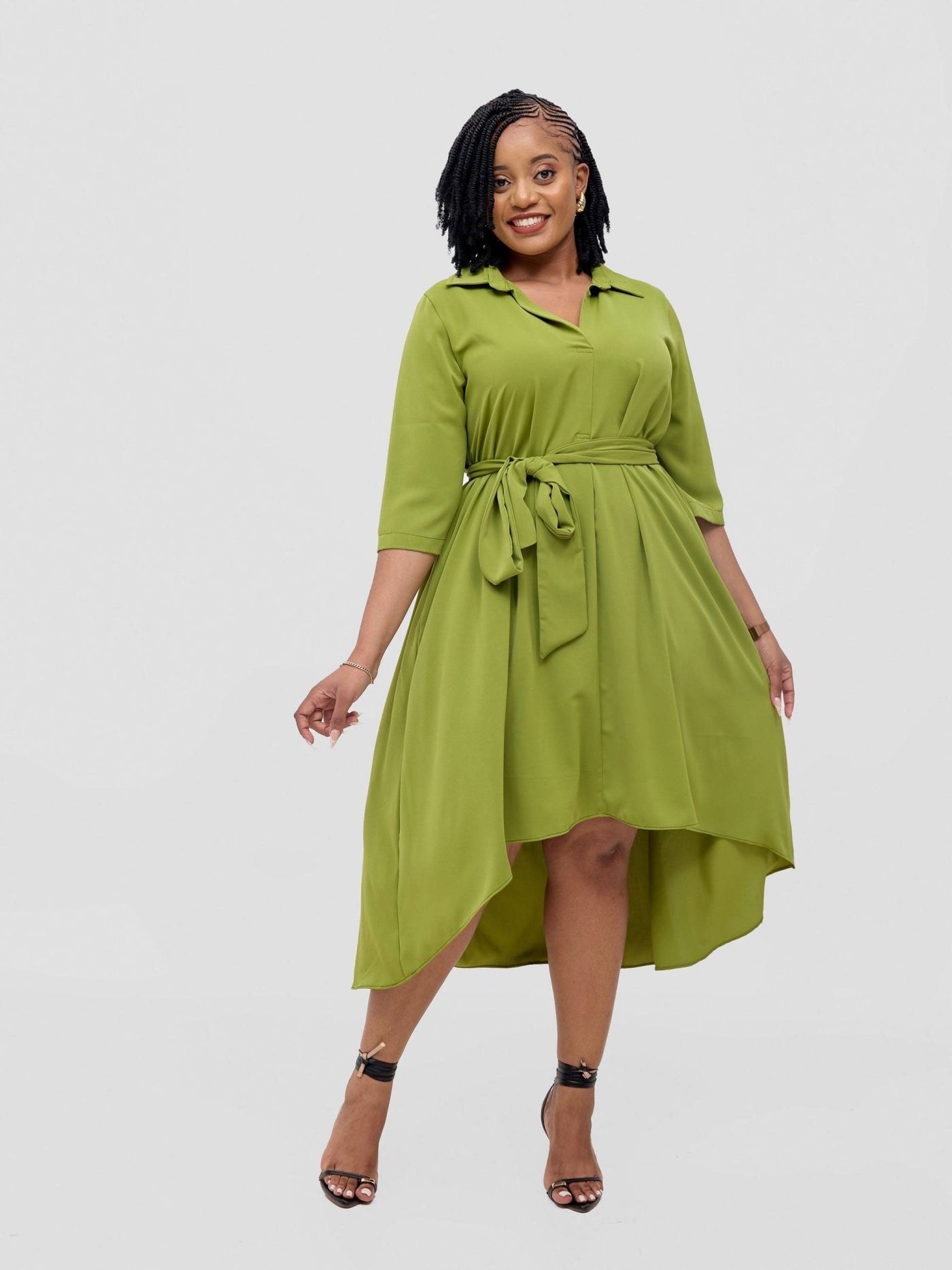 Vivo Yumi High Low Shirt Dress - Olive - Shopzetu