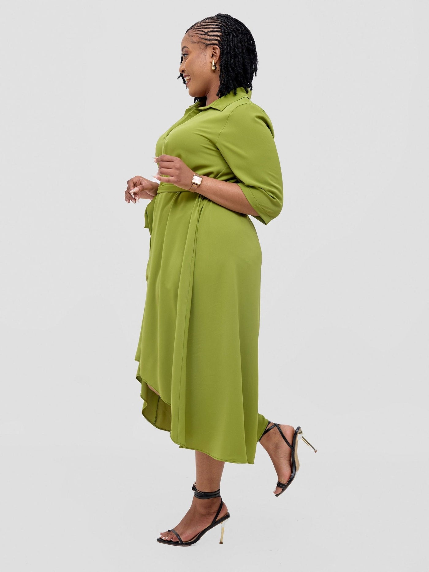 Vivo Yumi High Low Shirt Dress - Olive - Shopzetu