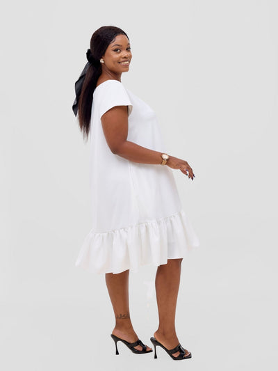 Vivo Dalia Cap Sleeve Gathered Tent Dress - Off White - Shopzetu