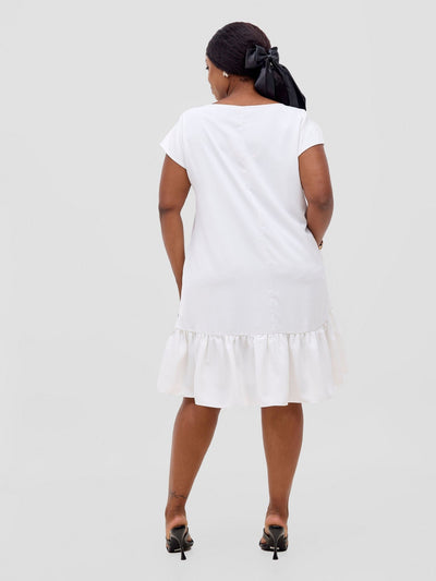 Vivo Dalia Cap Sleeve Gathered Tent Dress - Off White - Shopzetu