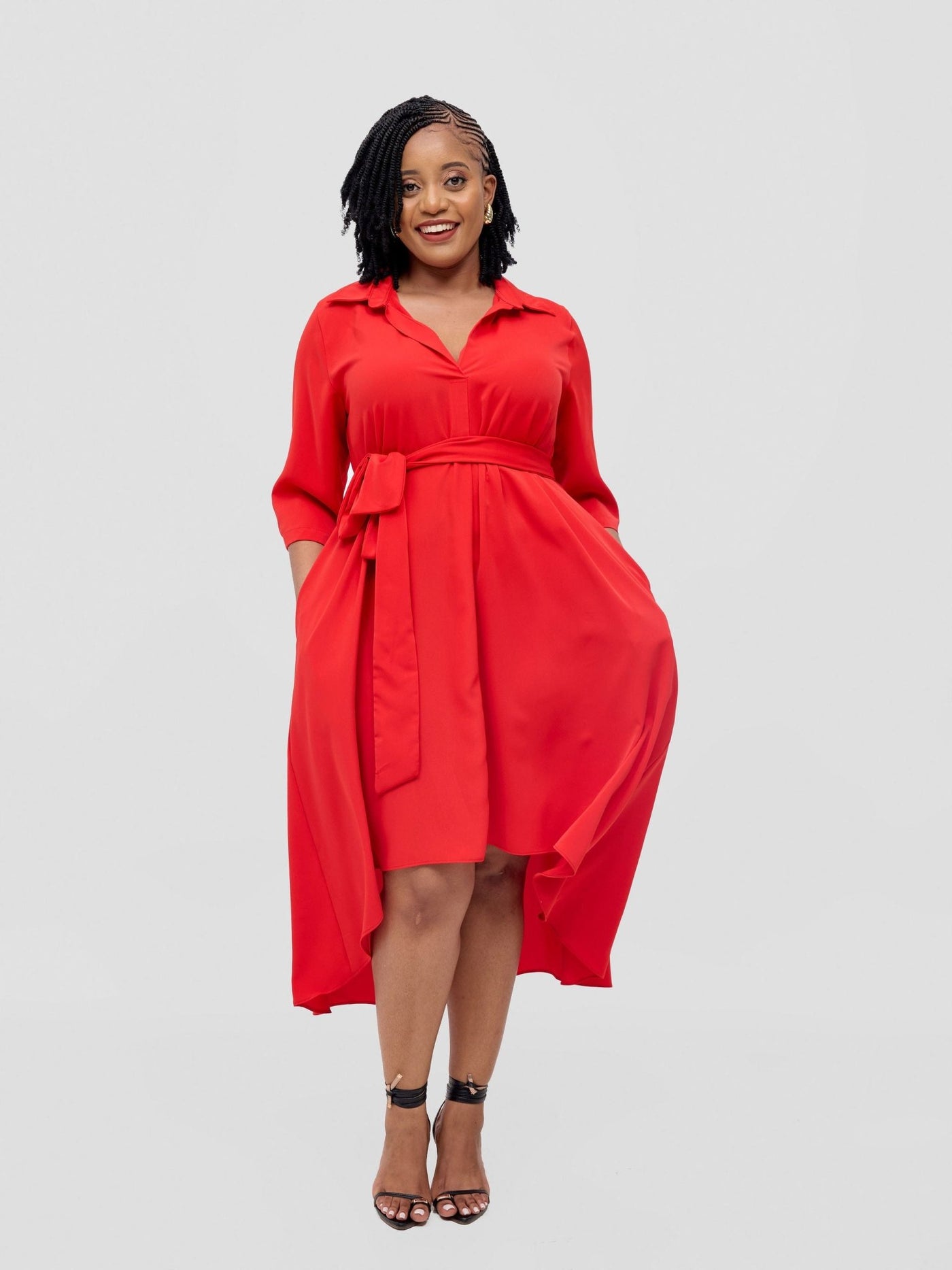 Vivo Yumi High Low Shirt Dress - Red - Shopzetu