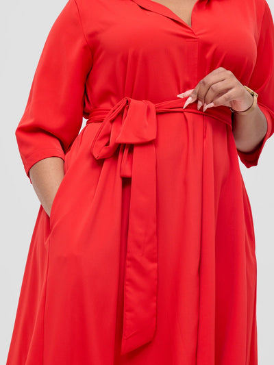 Vivo Yumi High Low Shirt Dress - Red - Shopzetu