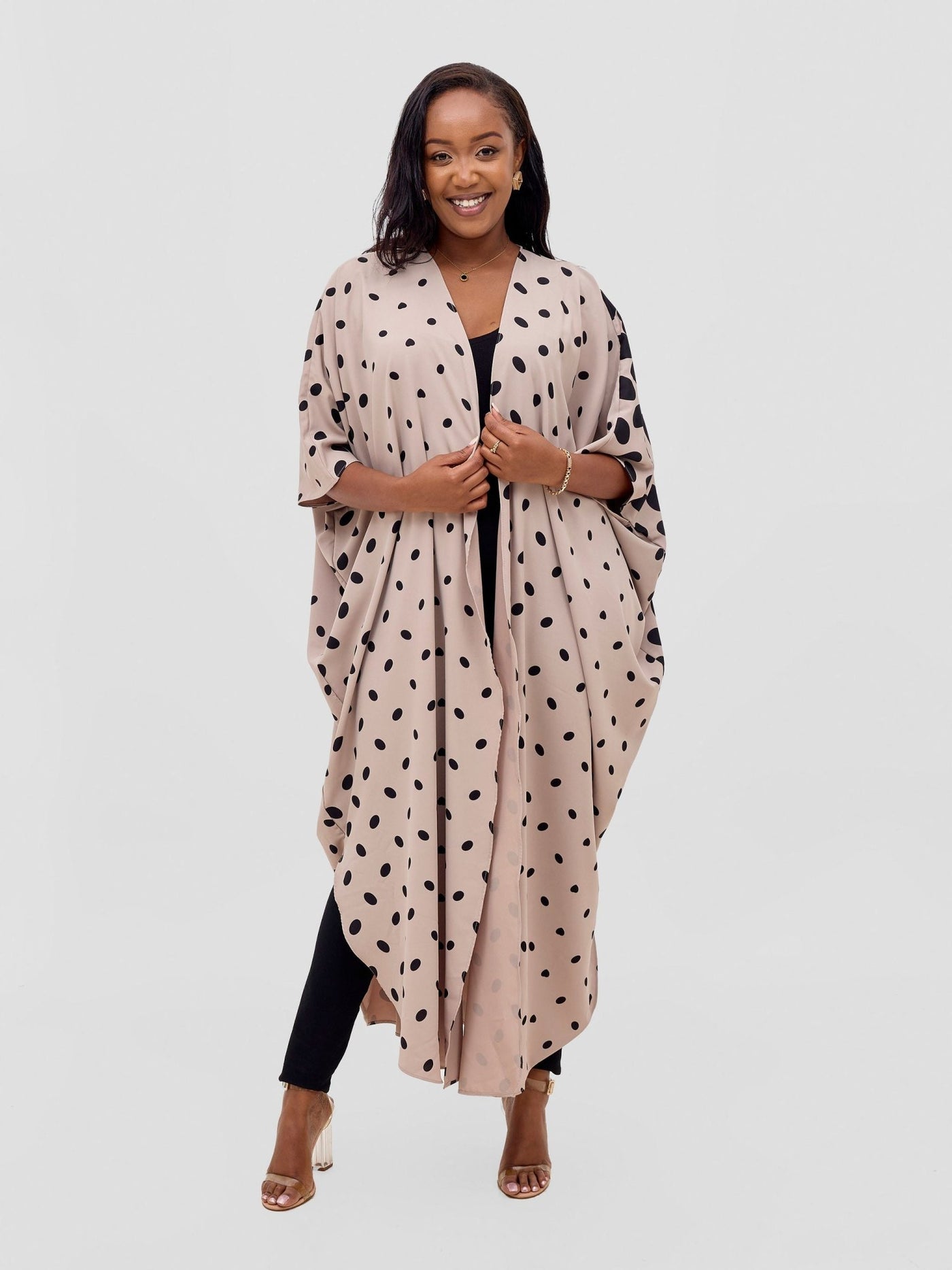 Vivo Ayla Maxi Kimono - Taupe / Black Ila Print - Shopzetu