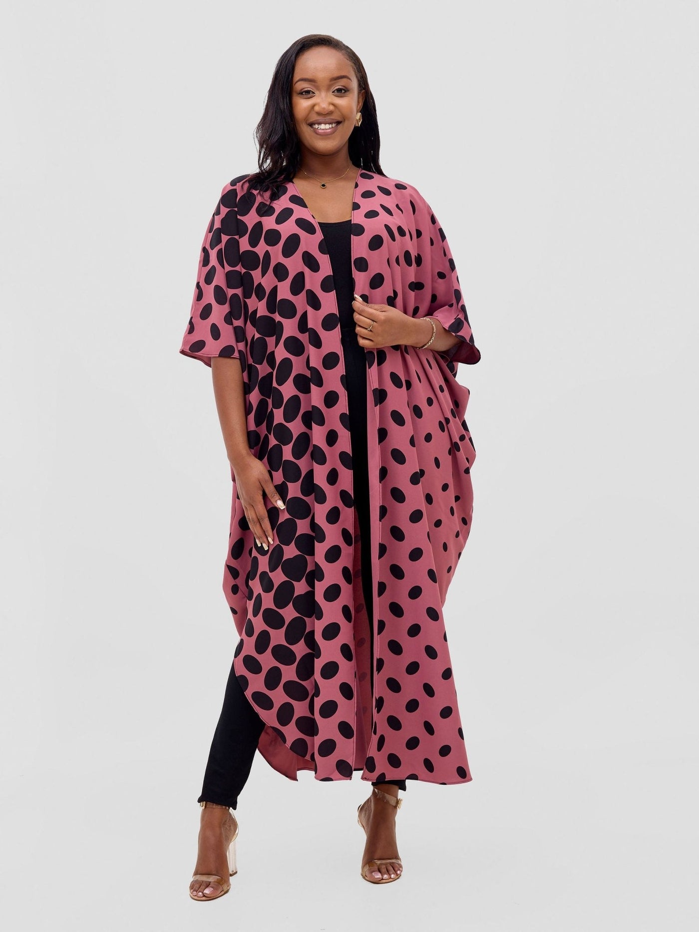 Basic Open Kaftan - Pink Meti Print - Shopzetu