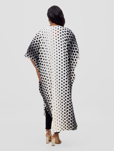 Basic Open Kaftan - White / Black Print - Shopzetu