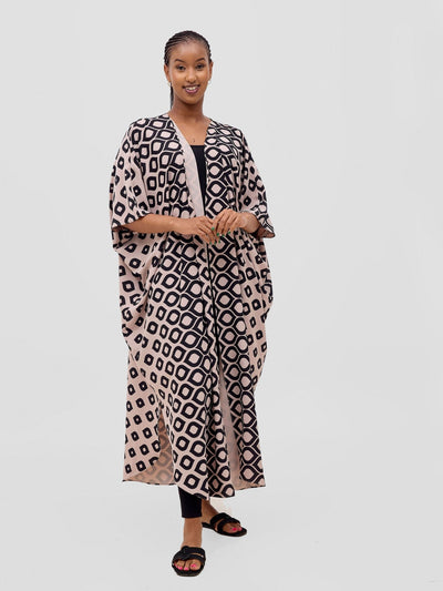 Basic Open Kaftan - Tan Meti Print - Shopzetu