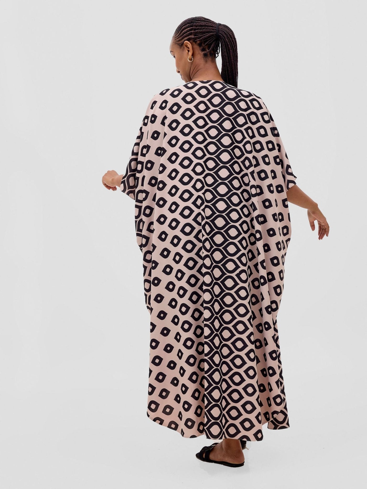 Basic Open Kaftan - Tan Meti Print - Shopzetu