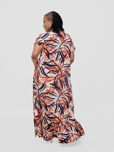 Vivo Asha Drop Shoulder Maxi Shirt Dress - Cream / Rust Bia Print - Shopzetu