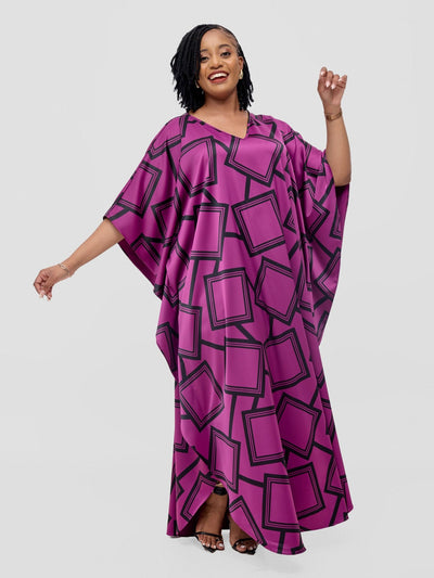 Vivo Amai Maxi Kaftan Dress - Purple / Black Biya Print - Shopzetu