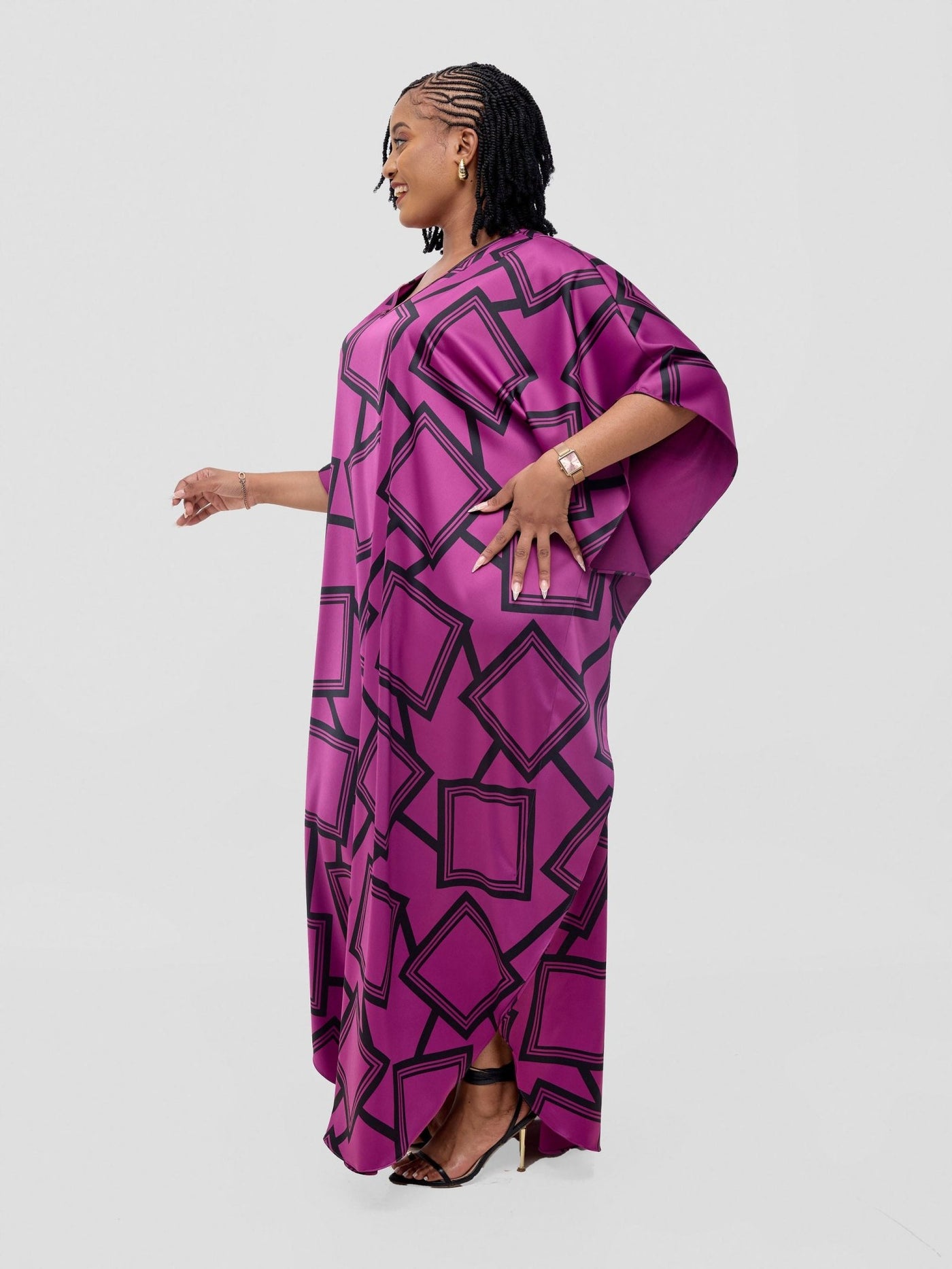 Vivo Amai Maxi Kaftan Dress - Purple / Black Biya Print - Shopzetu