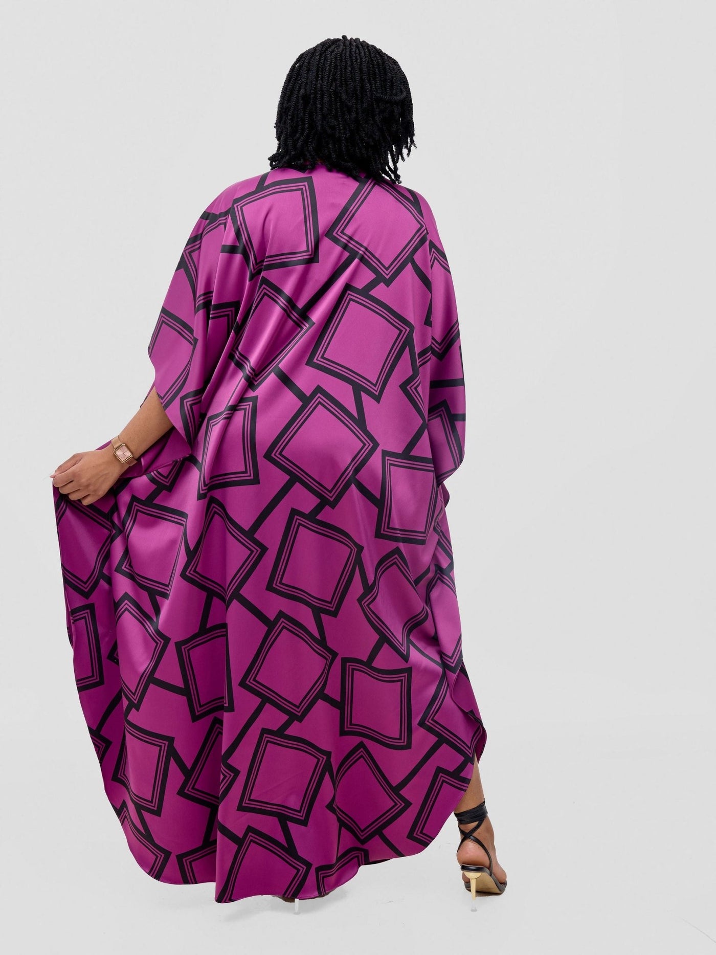 Vivo Amai Maxi Kaftan Dress - Purple / Black Biya Print - Shopzetu