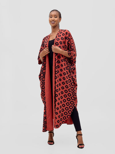 Vivo Basic Open Kaftan - Rust Ayla Print - Shopzetu