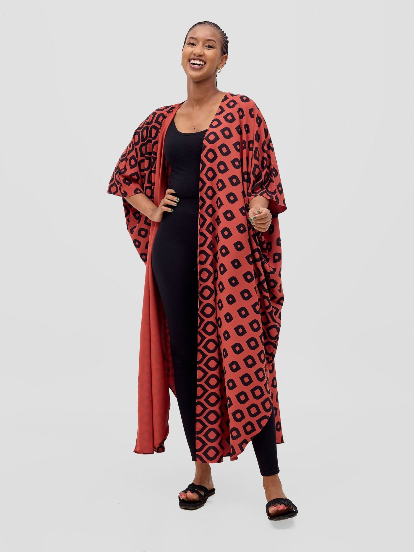 Vivo Basic Open Kaftan - Rust Ayla Print - Shopzetu